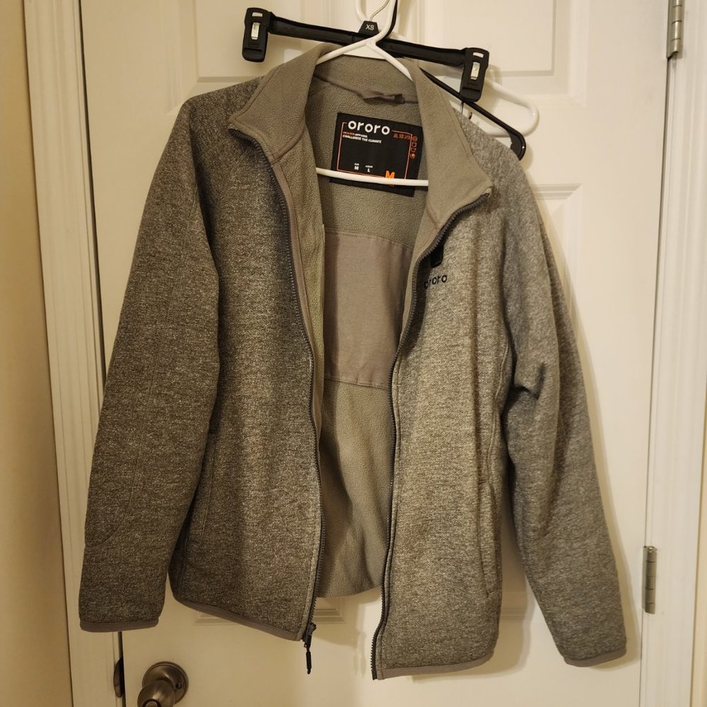 Ororo Men's Fleece Jacket Size M Flecking Grey w/Battery
